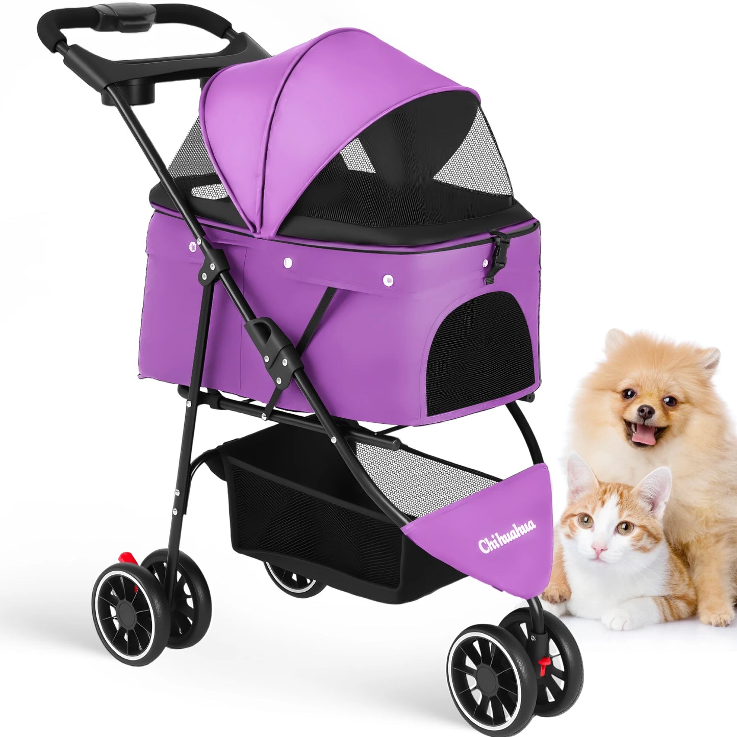 Chihuahua Pet Stroller For Cats And Dogs Foldable 3 Wheels Mesh Canopy