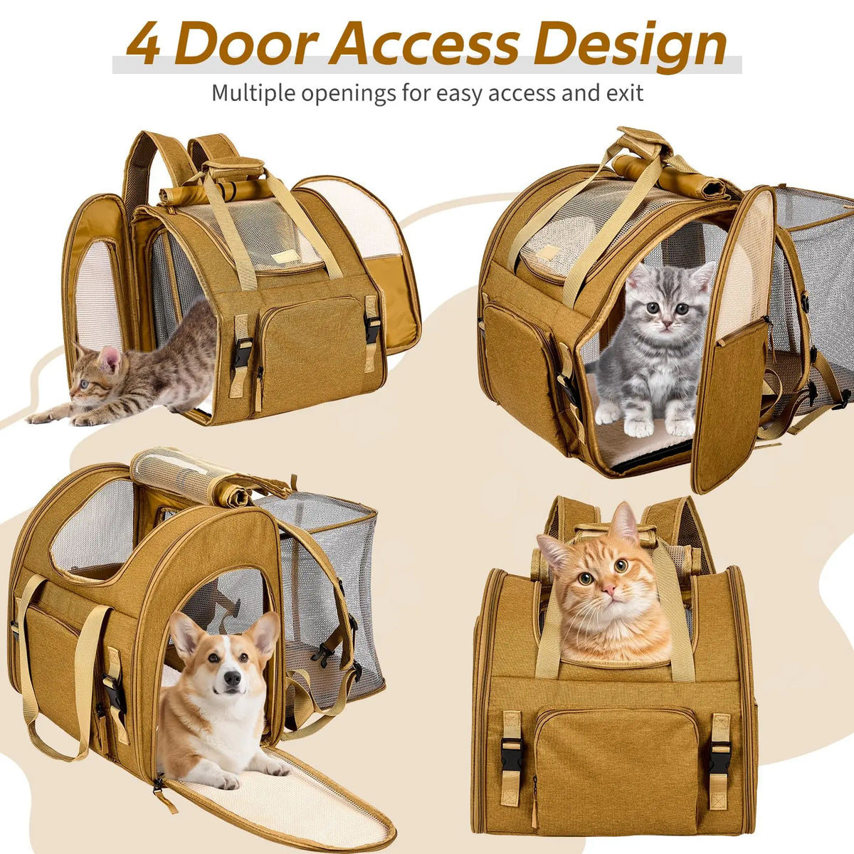 Expandable Mesh Cat Carrier Backpack With Breathable Padded Shoulder Straps