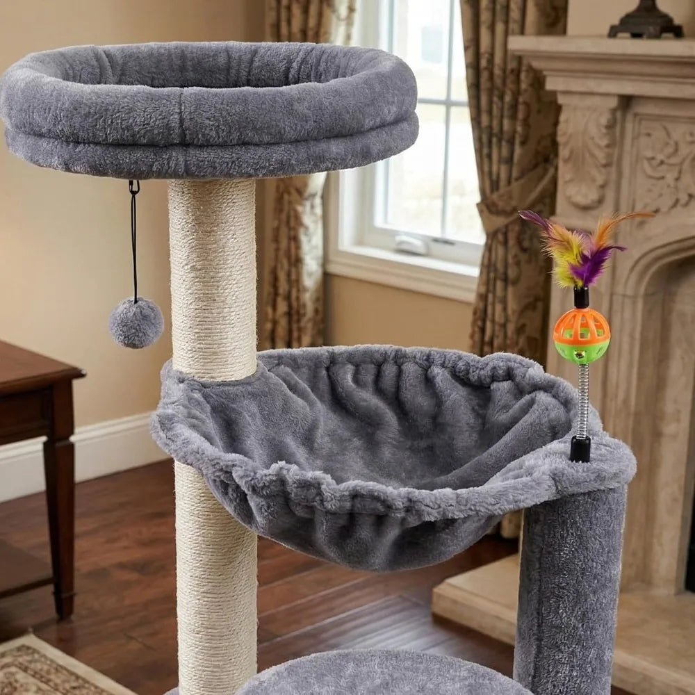 NBVCX Cat Tree With Hammock, Grooming Brush And Scratching Posts