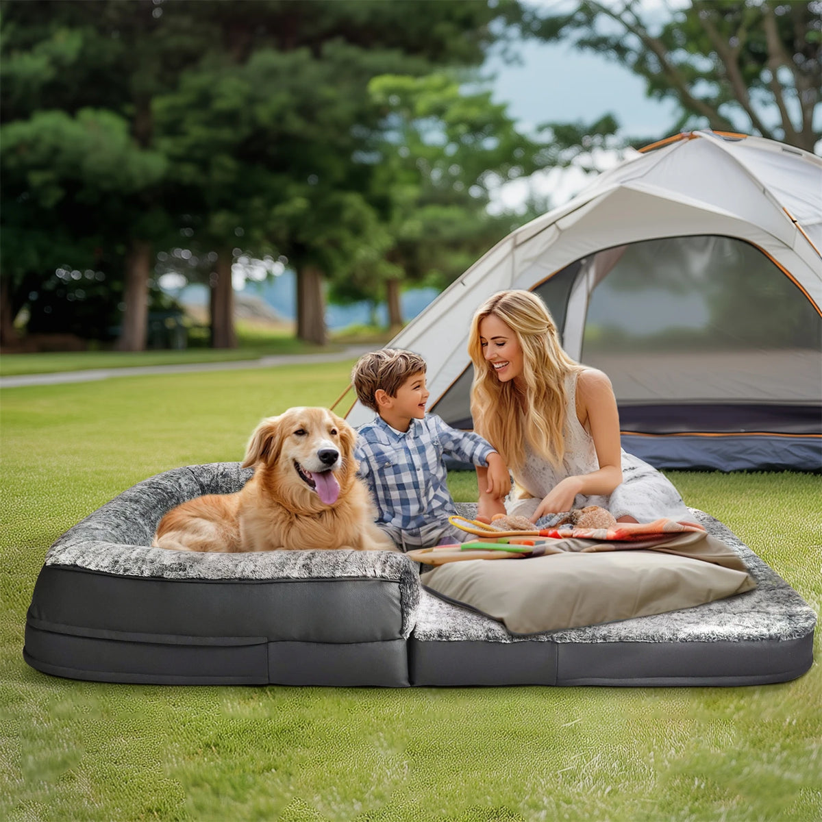 180cm Long Human Dog Bed Fits Adults and Pets Foldable Orthopedic Pet Bed Plush Cushion Cover with Bolster