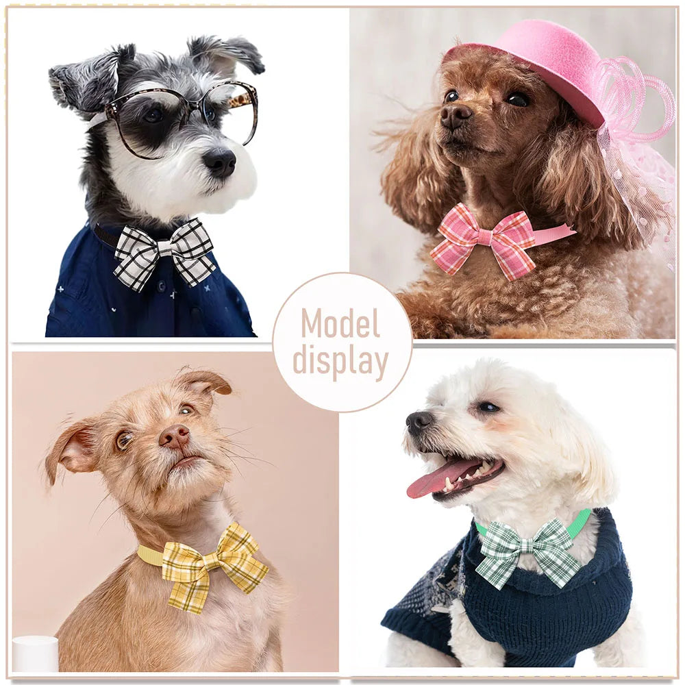 MRUQ Pet 10Pcs Adjustable Plaid Dog Bow Ties Collection