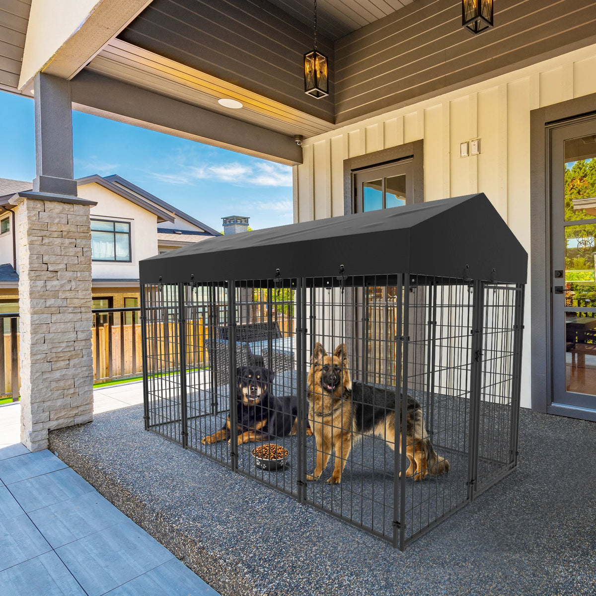 BINGOPAW Outdoor Dog Kennel Welded Wire Run With Weatherproof Canopy