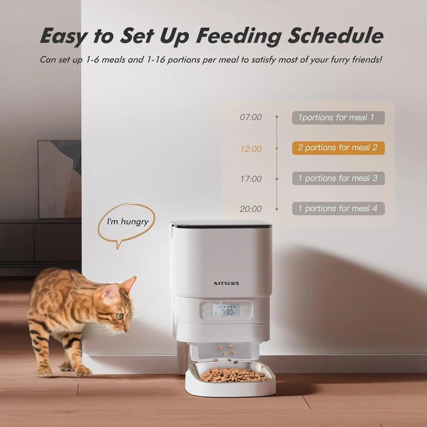 Nityers Automatic Cat Feeder With Stainless Steel Bowl