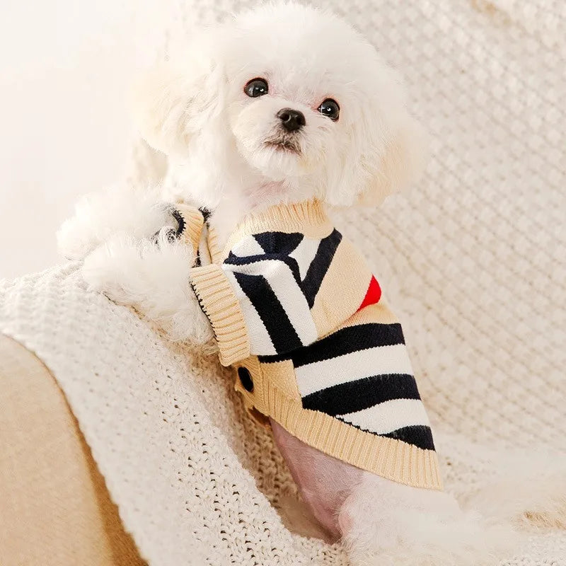 Doggyzstyle Striped Cotton Cardigan Sweater For Dogs And Cats