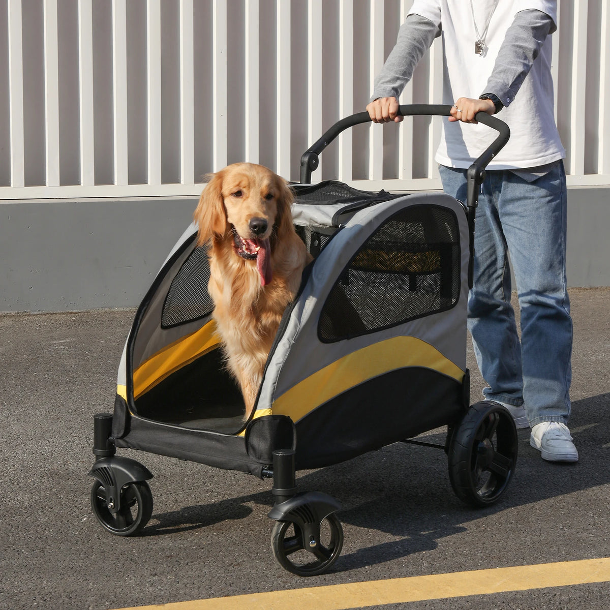 Portable Foldable Pet Stroller With Breathable Carrier