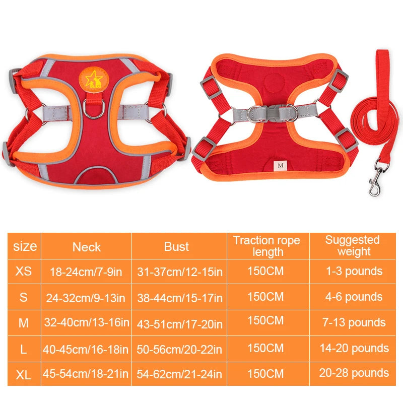 Reflective Mesh Dog Harness Vest With Traction Rope