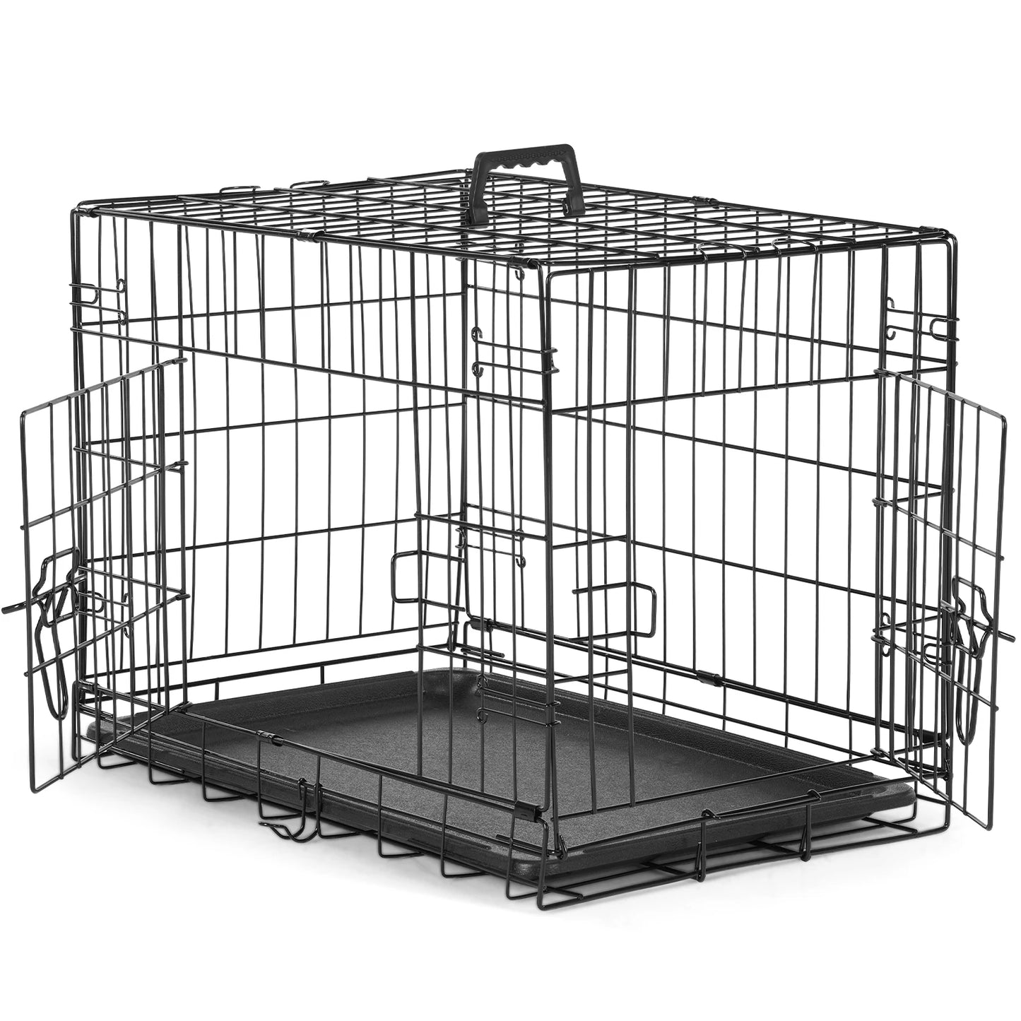 JHK Folding Metal Dog Crate With Leak Proof Pan Tray