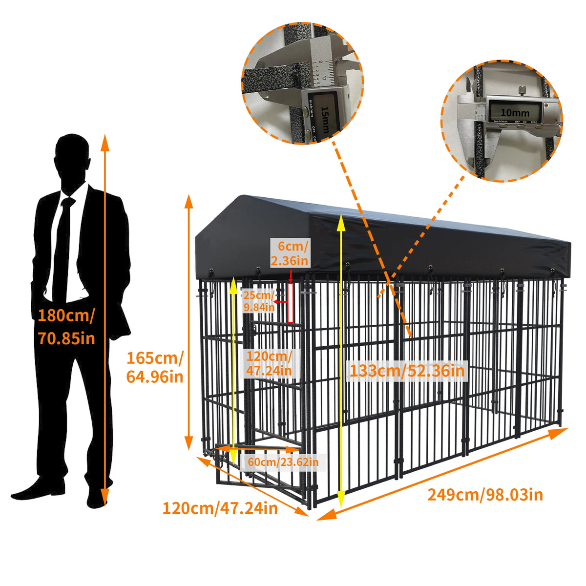 Borwart Heavy Duty Metal Dog Kennel With Roof Enclosure
