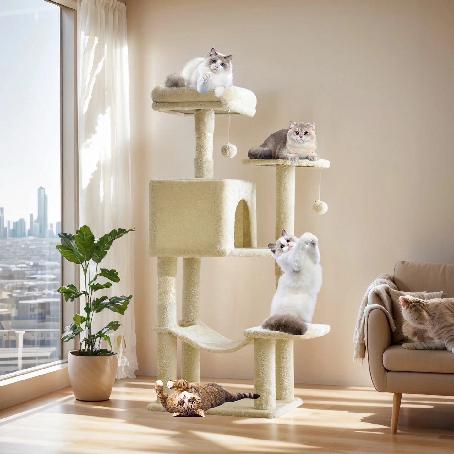 MCQ Cat Tree Tower With Natural Sisal Scratching Posts