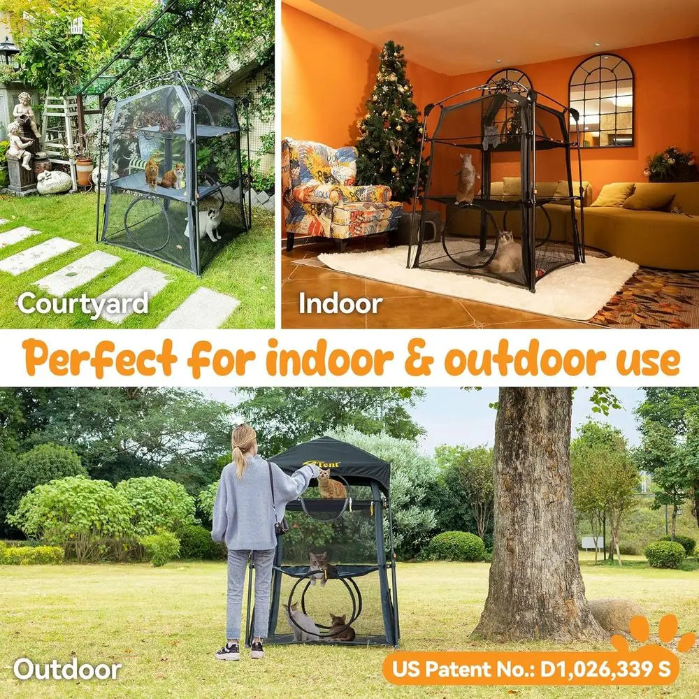 Foldable Cat Enclosure Catio With Indoor Outdoor Use And Dual Doors