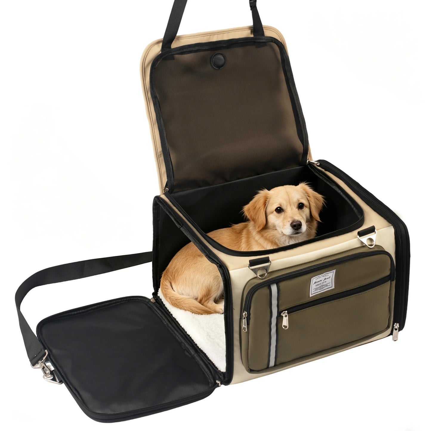 Collapsible Car Pet Carrier All Season Breathable Crossbody Travel Bag