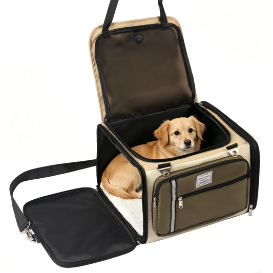 Collapsible Car Pet Carrier All Season Breathable Crossbody Travel Bag