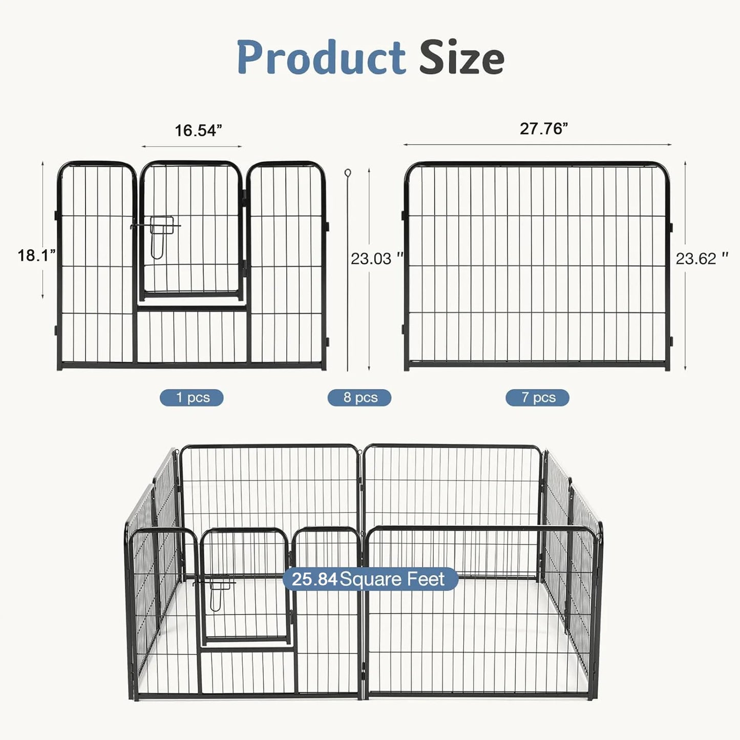 JHK Metal Dog Playpen Foldable for Indoor Outdoor Use