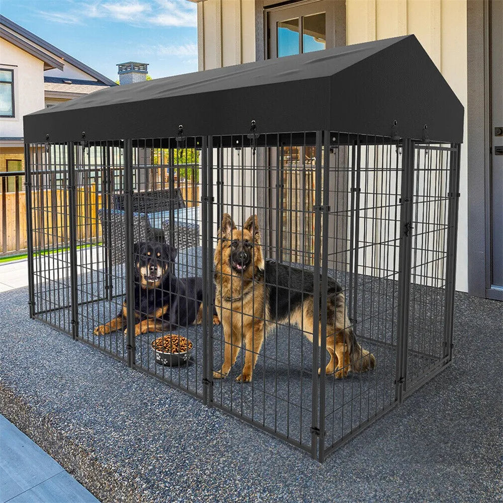 Borwart Heavy Duty Metal Dog Kennel With Roof Enclosure