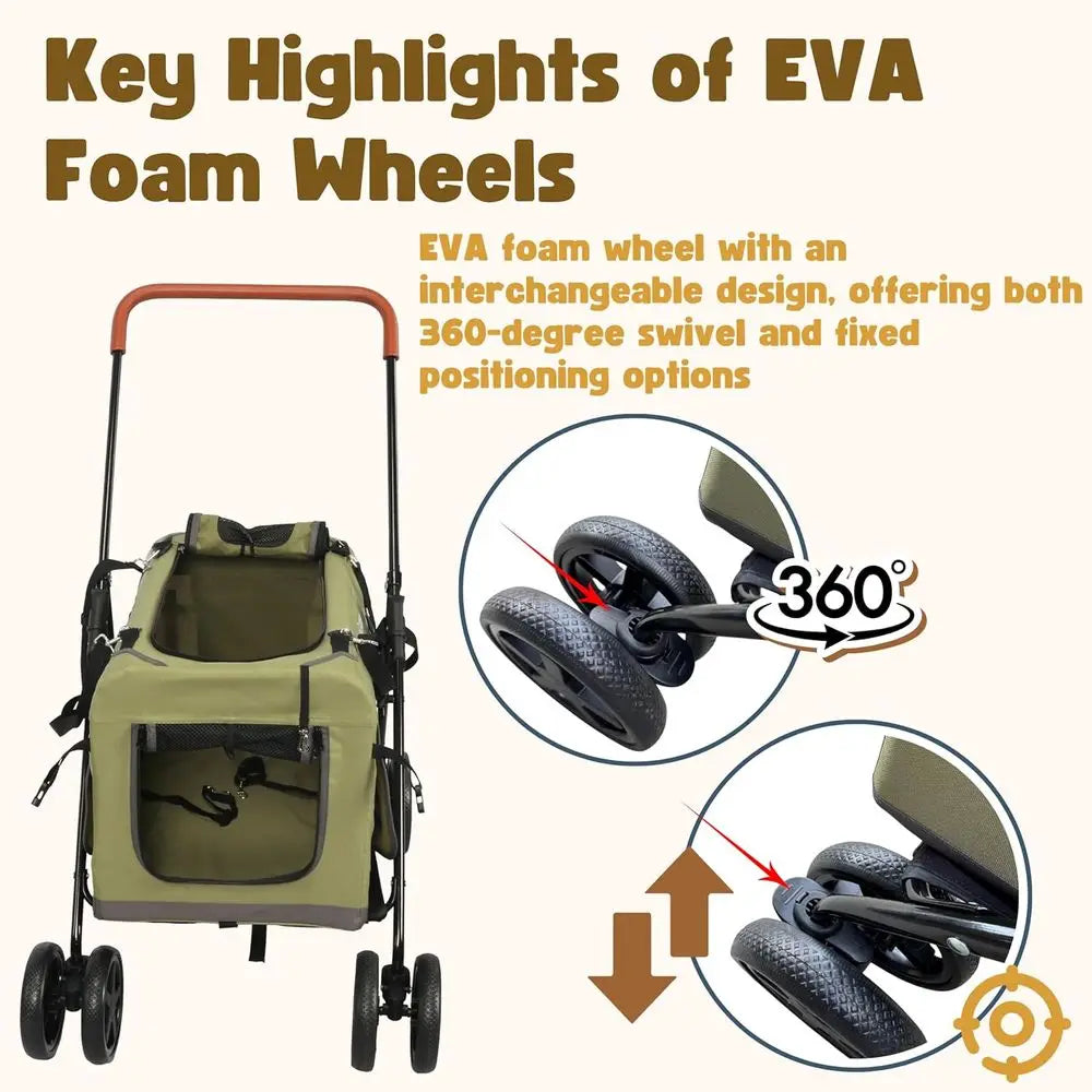 Foldable Pet Stroller With Detachable Carrier For Dogs And Cats