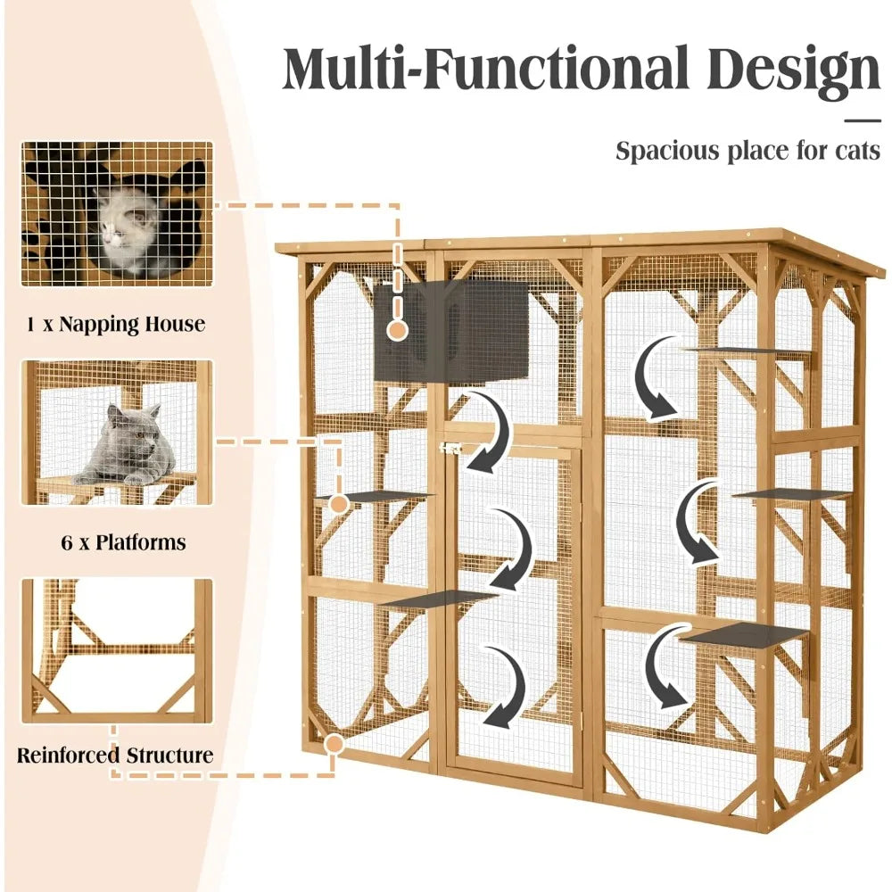 Outdoor Cat House Catio With Large Door Playpen Six Platforms