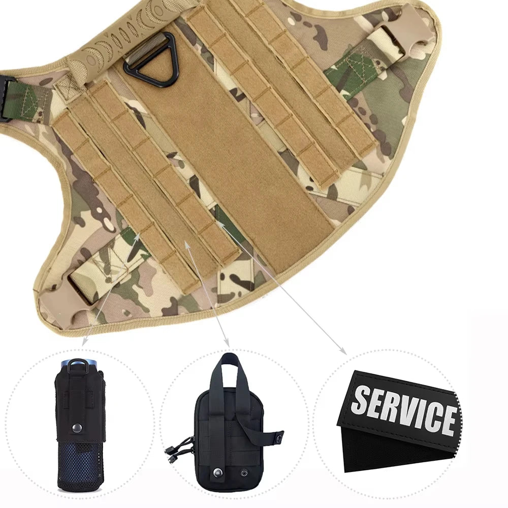 Nylon Military Dog Harness Vest Set With Leash Malinois Patches