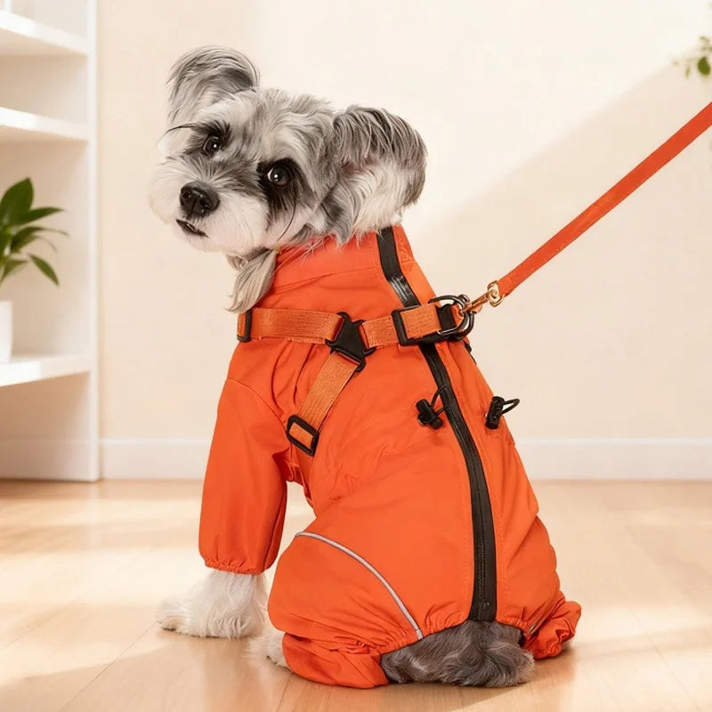 Waterproof Pet Dog Rain Jacket With Harness Windproof Puppy Coat