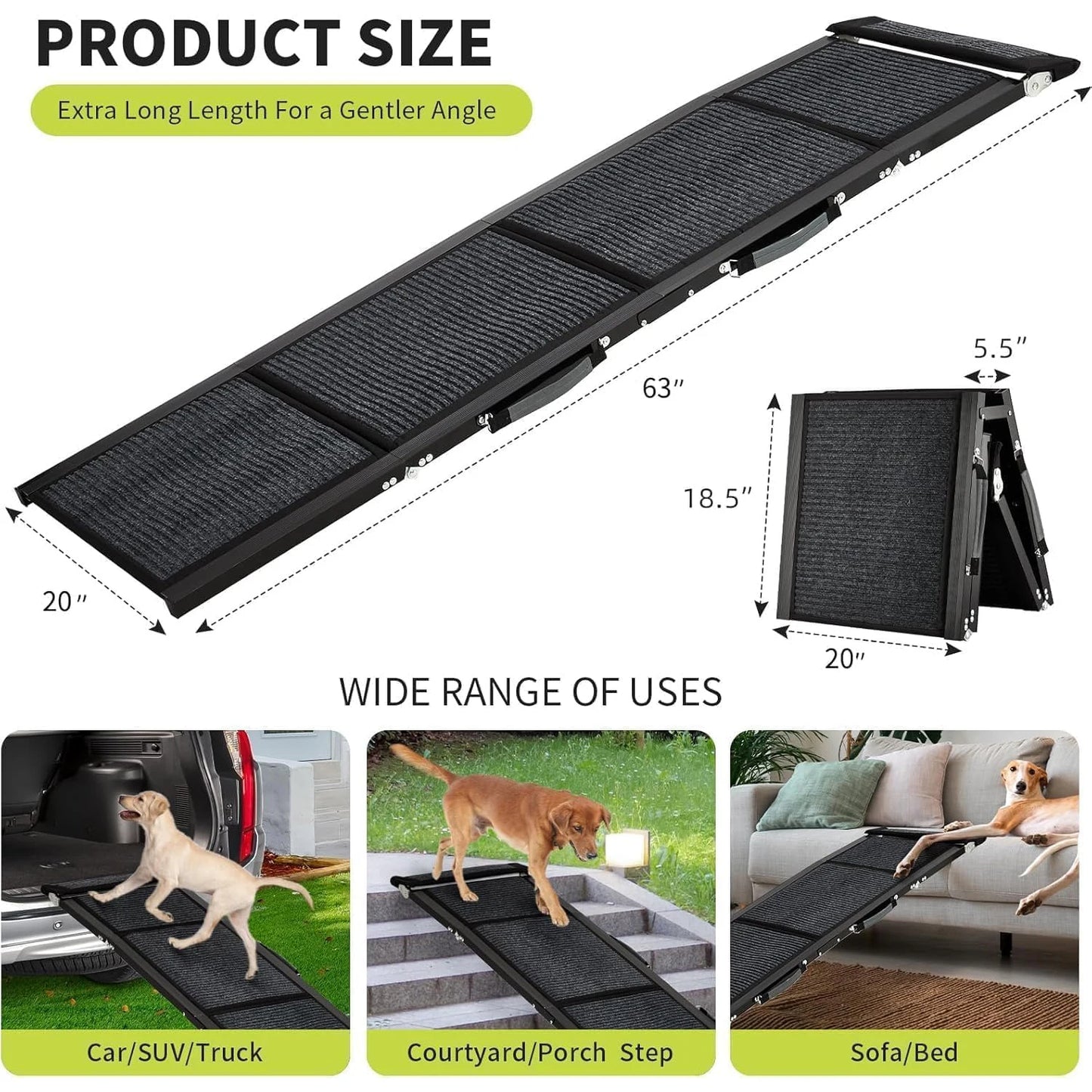 HiMISS Upgraded Folding Dog Ramp For Cars With NonSlip Surface