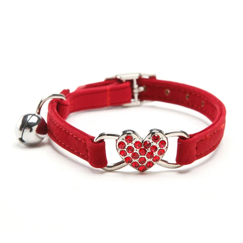 Heart Charm Cat Collar With Bell Elastic Adjustable Velvet