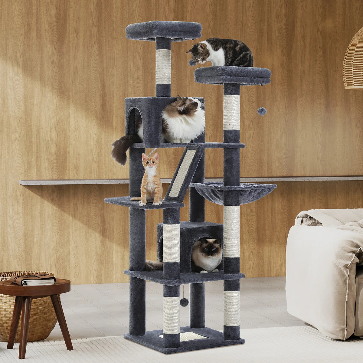PEQULTI Multi-Level Cat Tree Tower With Condo And Scratching Posts