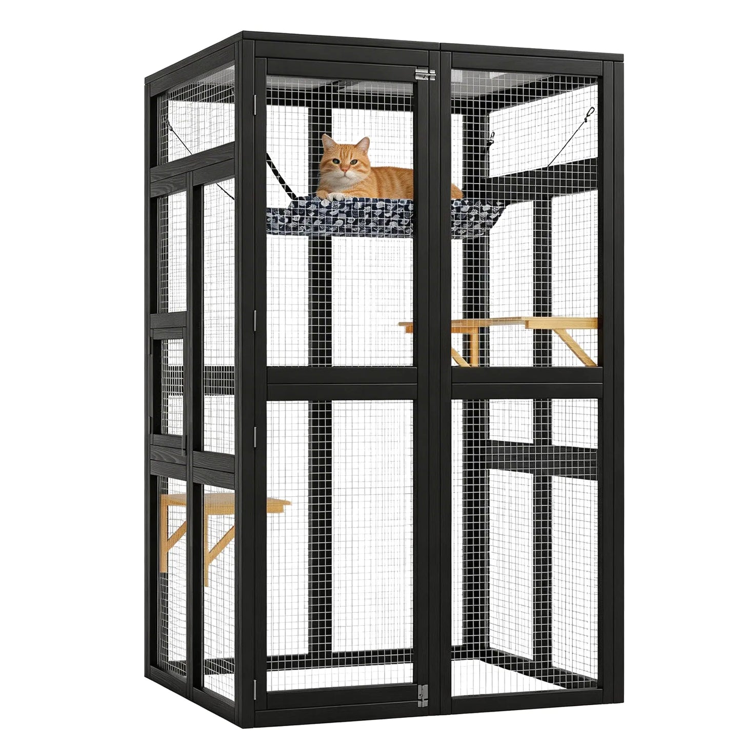 HiMISS Wooden Outdoor Catio Enclosure With Wheels And Weatherproof Roof