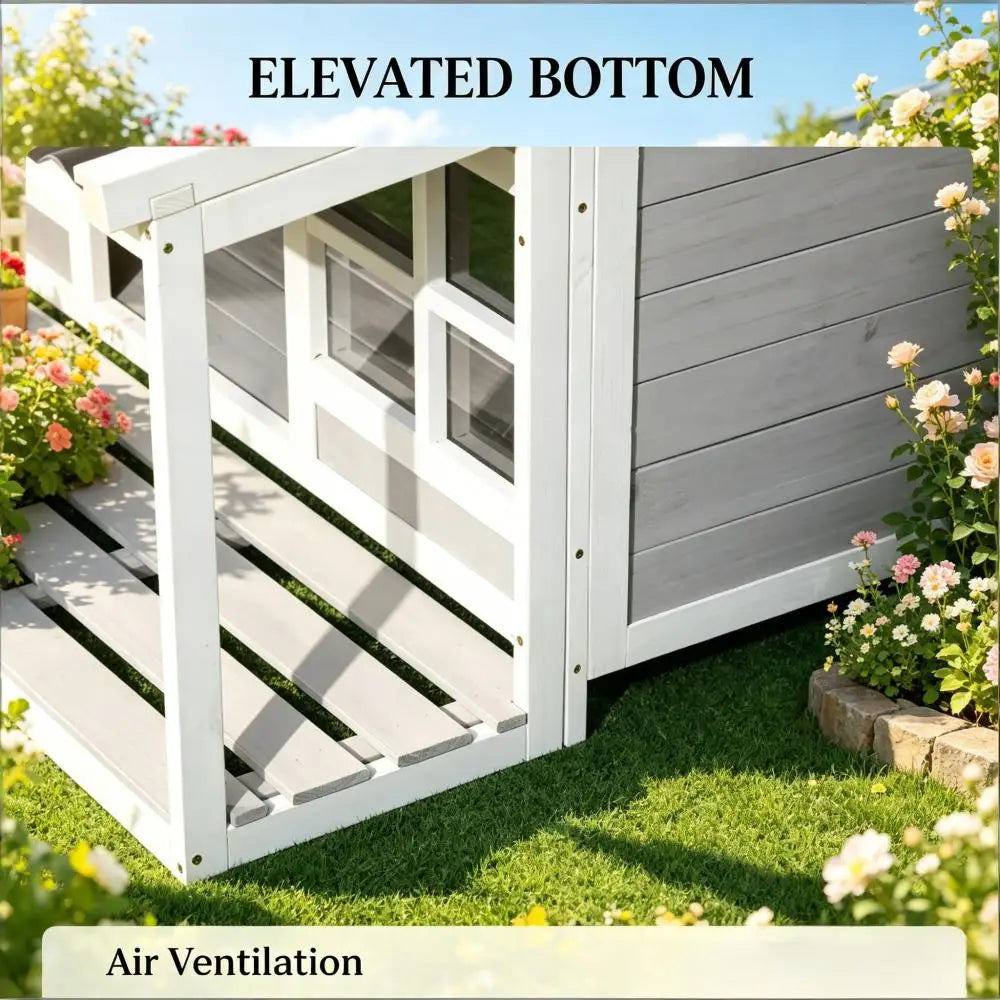 Spacious Wooden Outdoor Dog House With Raised Pet Friendly Design
