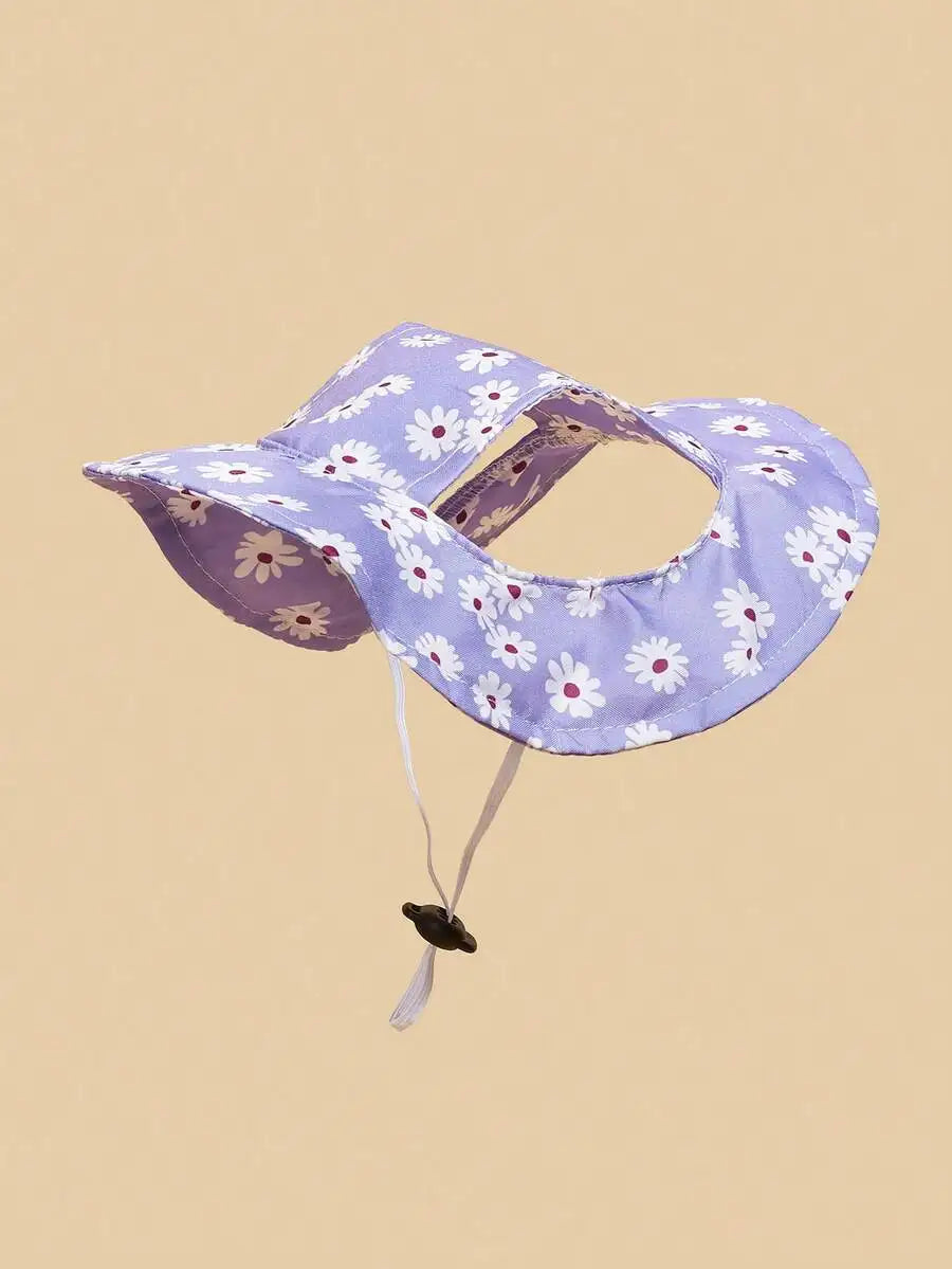 Polyester Sunflower Windproof Dog Hat With Ear Exposed Design