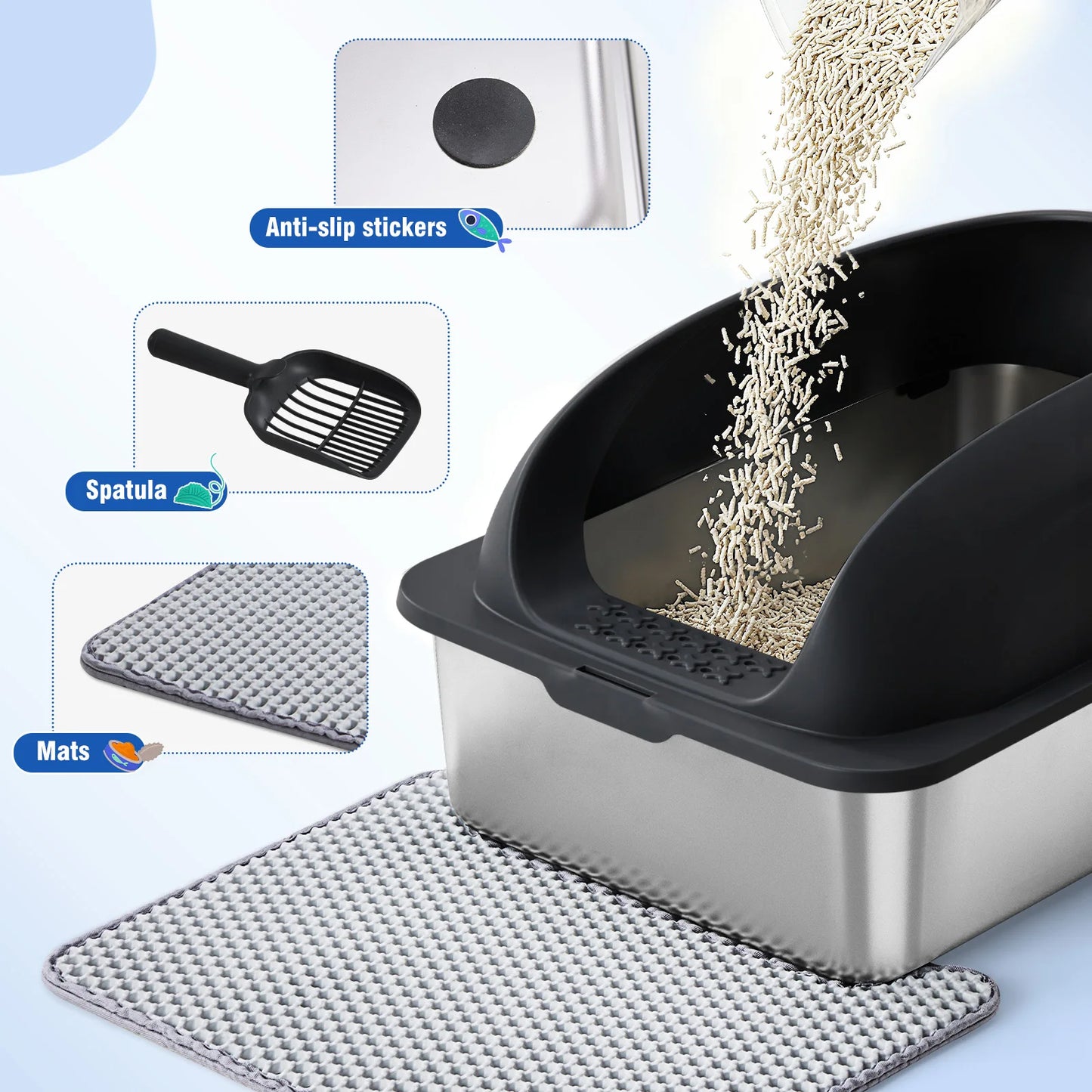 JHK Stainless Steel Cat Litter Box With Lid And Scoop
