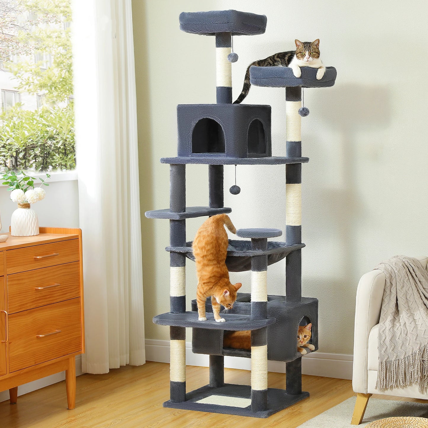 PEQULTI Multi Level Cat Tree Tower With Scratching Posts Condo