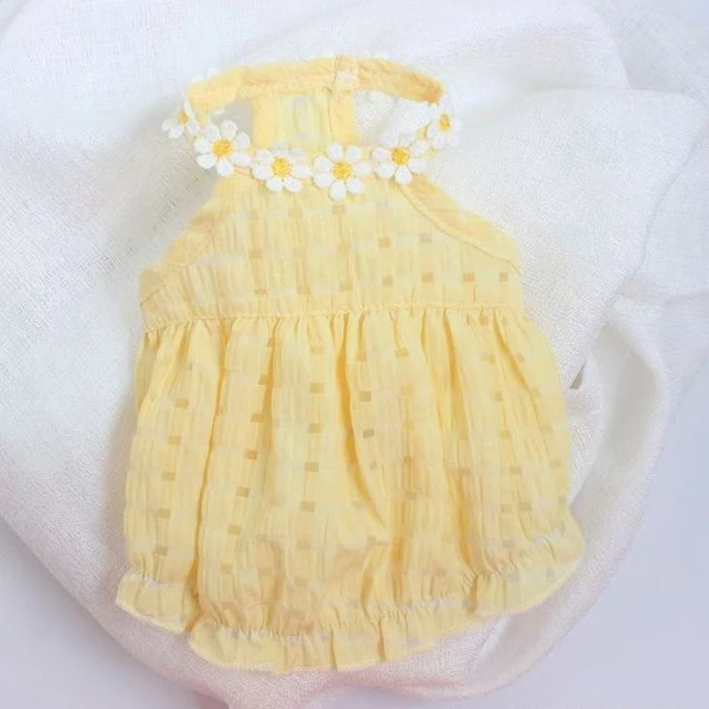 Floral Wreath Dog Dress Breathable Princess Puppy Outfit