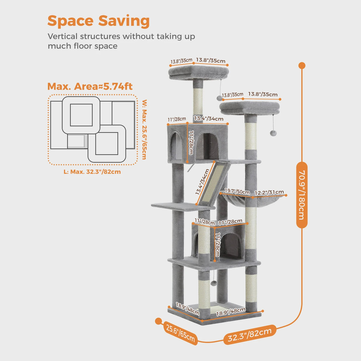 PEQULTI Multi-Level Cat Tree Tower With Scratching Posts And Condo