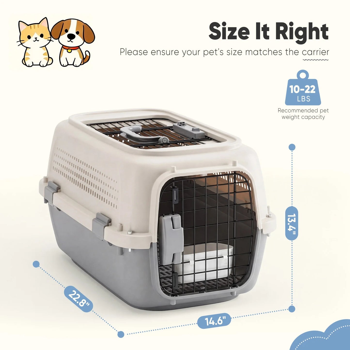 Front Top Load Pet Carrier With Wire Door And Latches