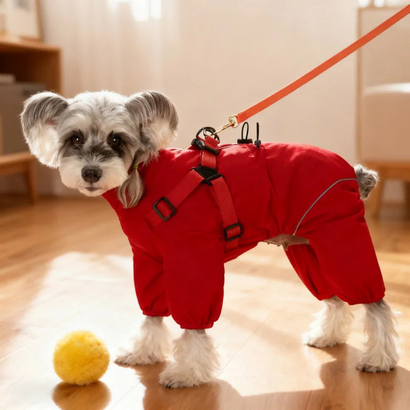Waterproof Pet Dog Rain Jacket With Harness Windproof Puppy Coat
