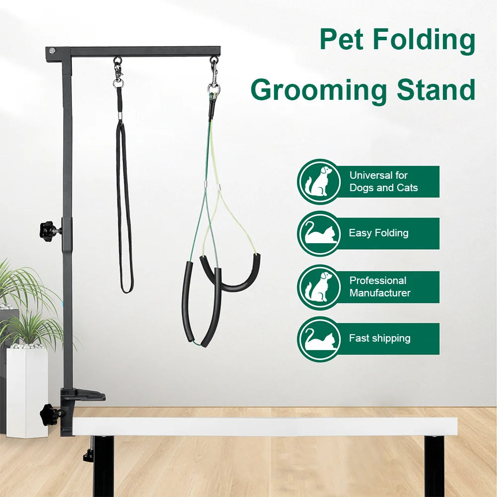 Pet Foldable Grooming Bracket With Restraint Rope Desk Table Hanger