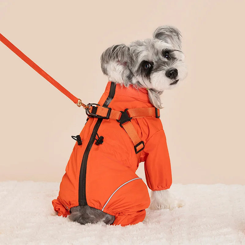 Waterproof Pet Dog Rain Jacket With Harness Windproof Puppy Coat