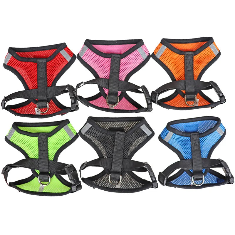 Adjustable Mesh Pet Harness With Leash Reflective For Small Dogs