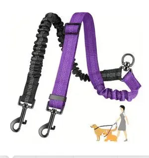 Dual Dog Leash Attachment With Shock Absorbing Bungee