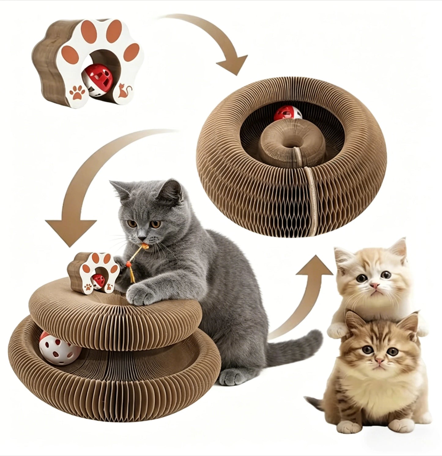 Foldable Corrugated Cat Scratcher And Ball Track Toy