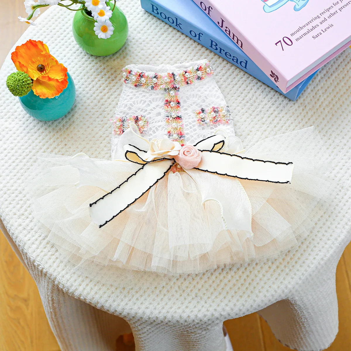 Dog Spring Summer Tutu Dress With 3D Flower Bow Decoration