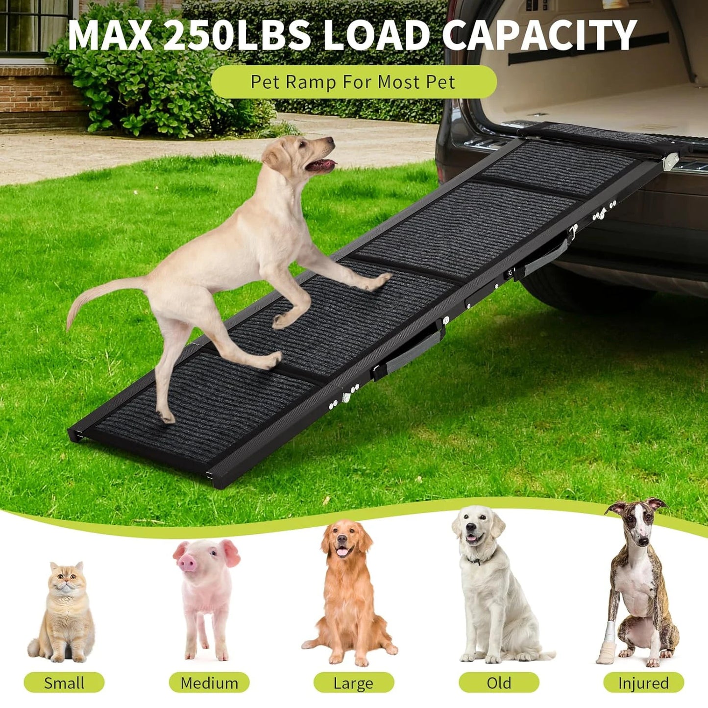 HiMISS Upgraded Folding Dog Ramp For Cars With NonSlip Surface