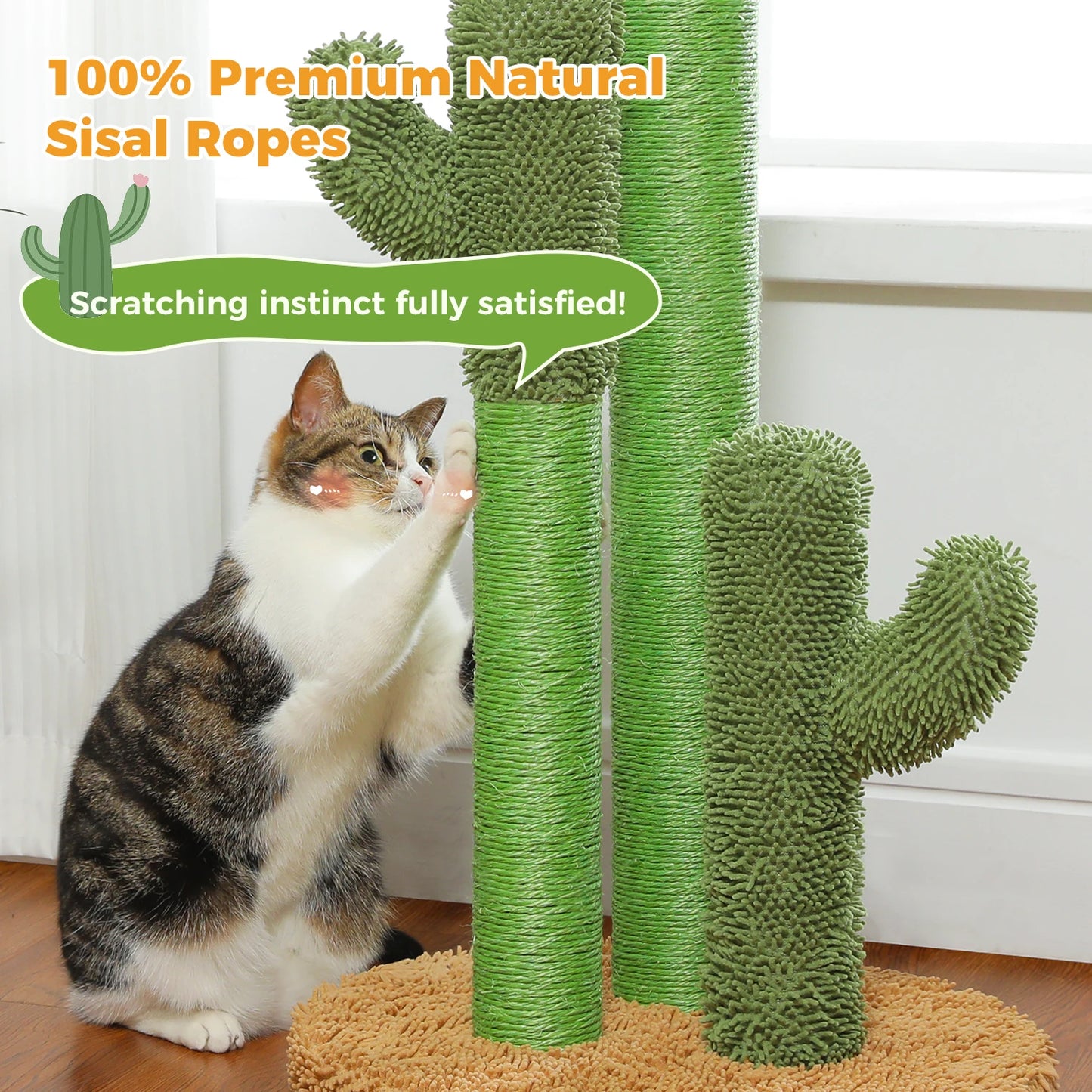 PAWZ Road Cactus Cat Scratching Post With 3 Sisal Poles And Toys