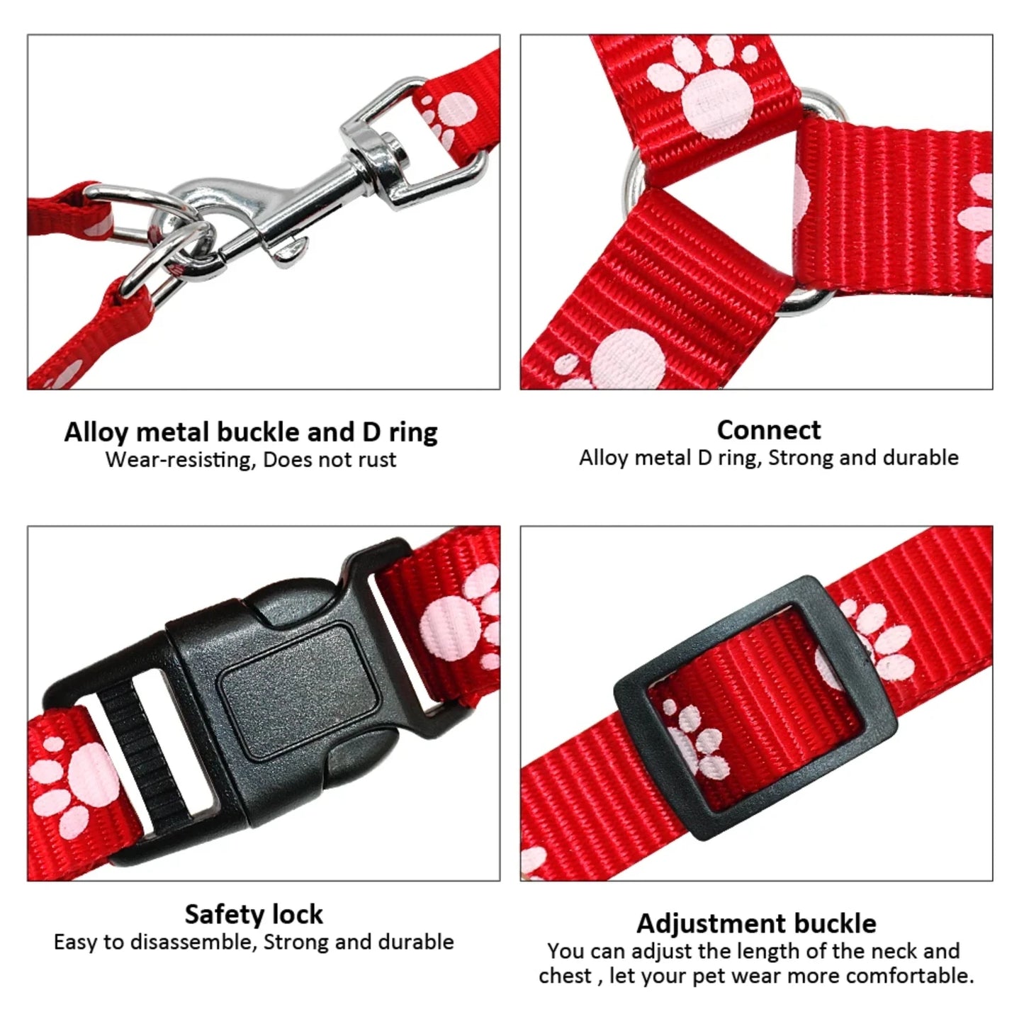 Adjustable Nylon Dog Harness And Leash Set With Paw Prints