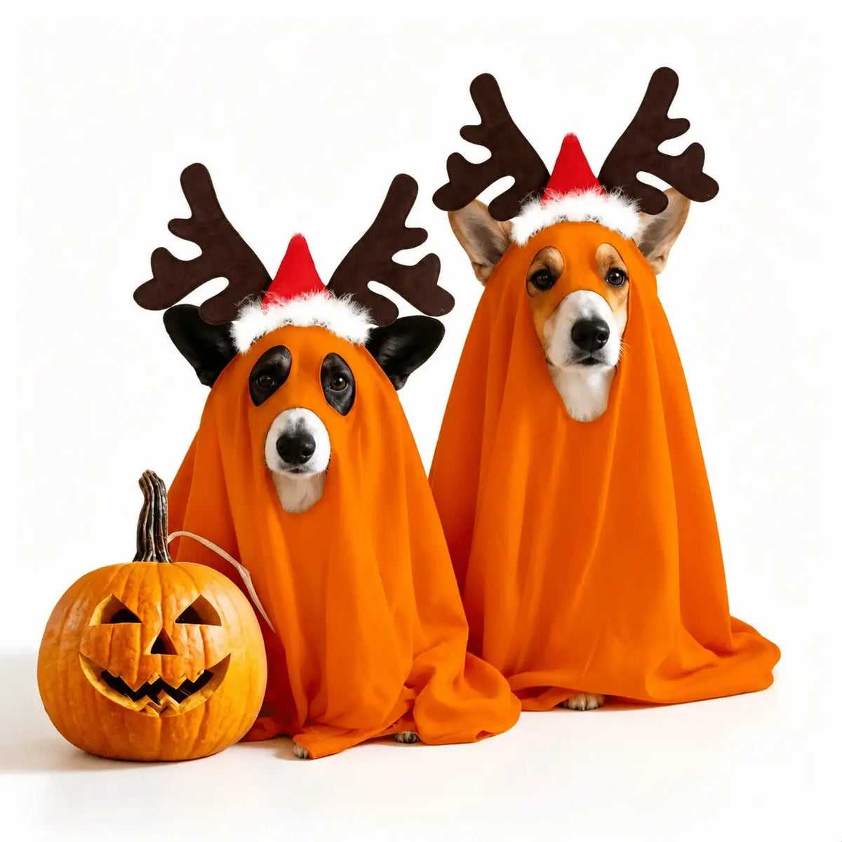 Halloween Ghost Pet Cape Reindeer Antlers Headband Set