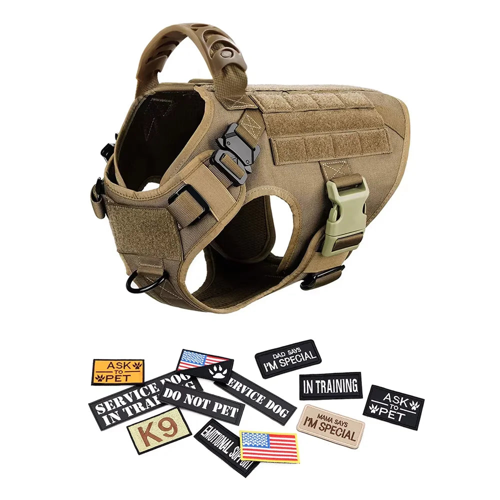 Nylon Military Dog Harness Vest Set With Leash Malinois Patches