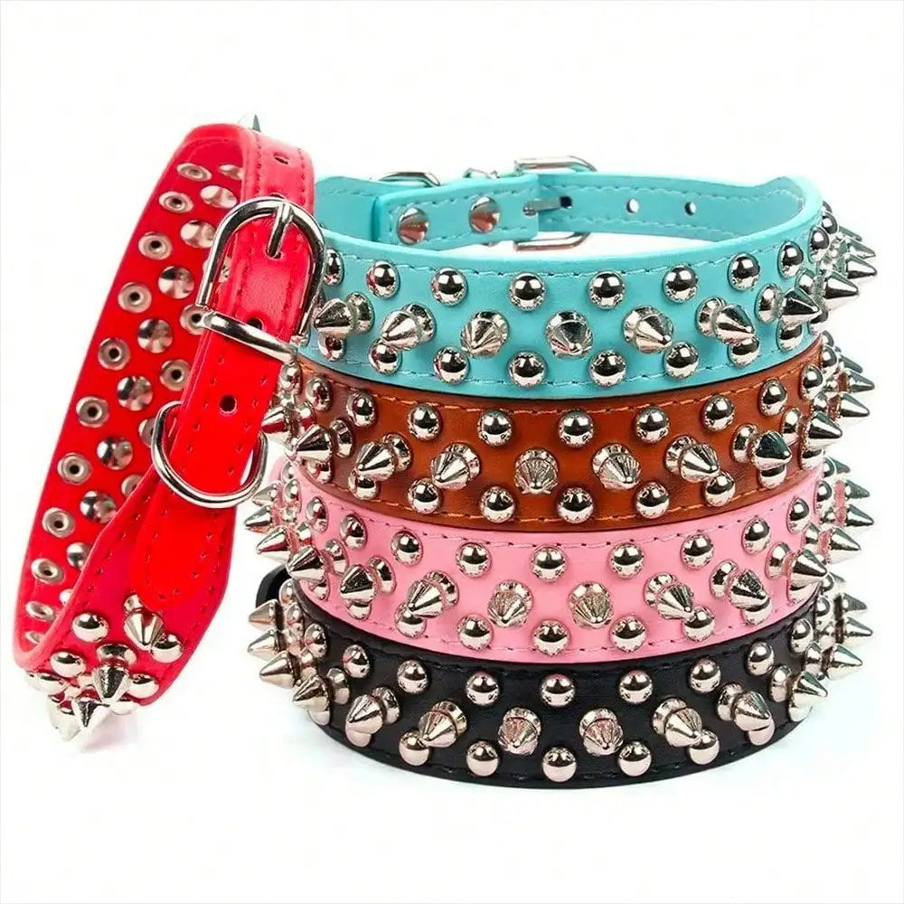 Punk Spiked Rivet Dog Collar Adjustable PU Leather