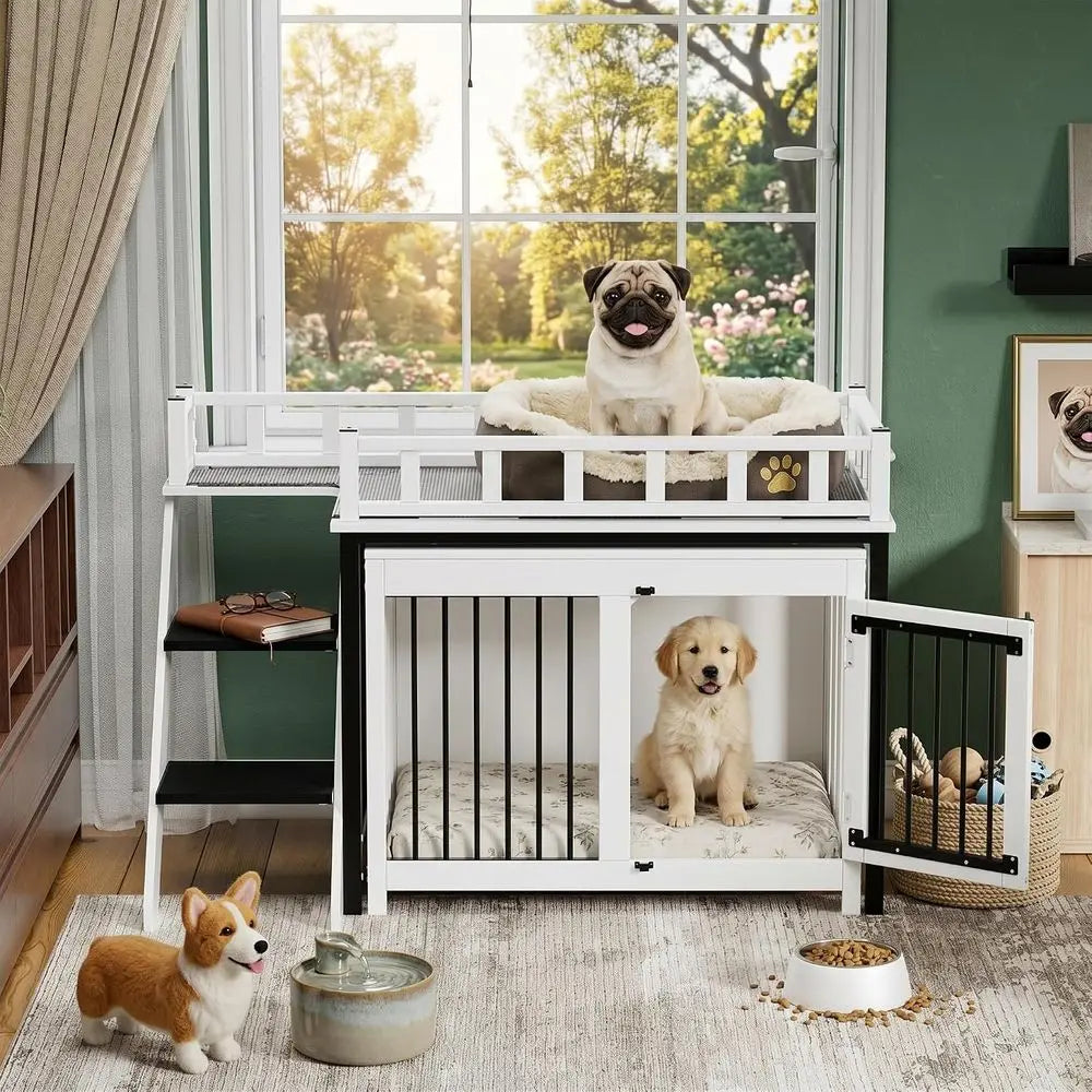Pet Bunk Bed Crate With Window Perch Stairs And Storage