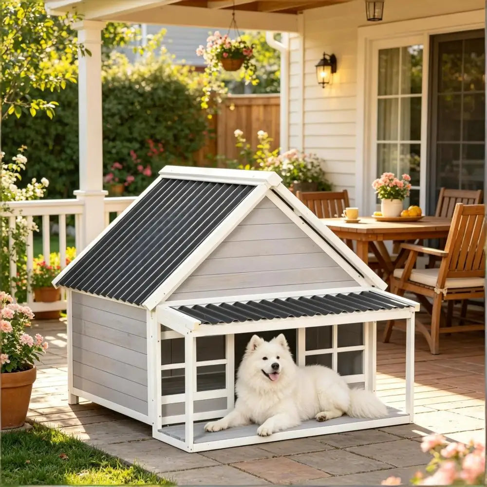 Spacious Wooden Outdoor Dog House With Raised Pet Friendly Design