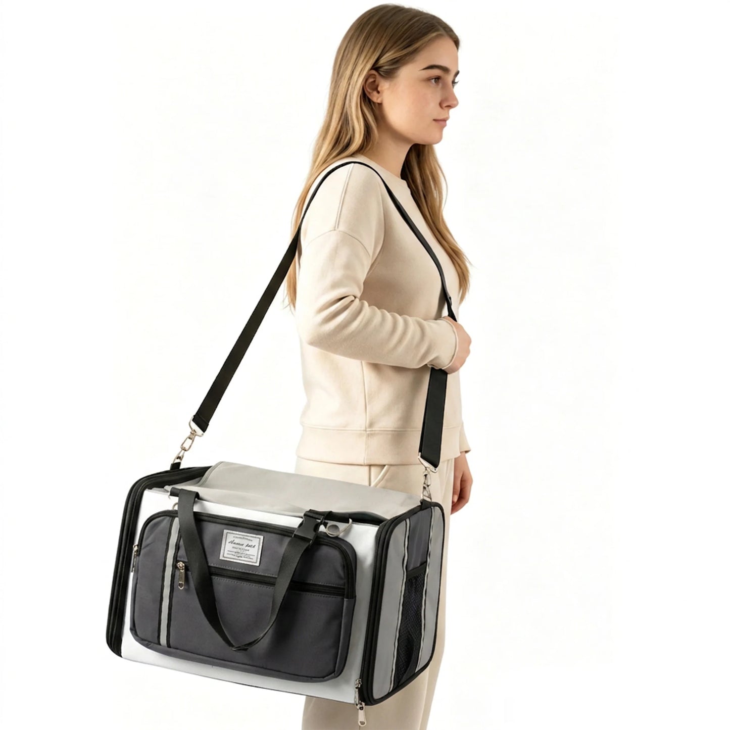Collapsible Car Pet Carrier All Season Breathable Crossbody Travel Bag