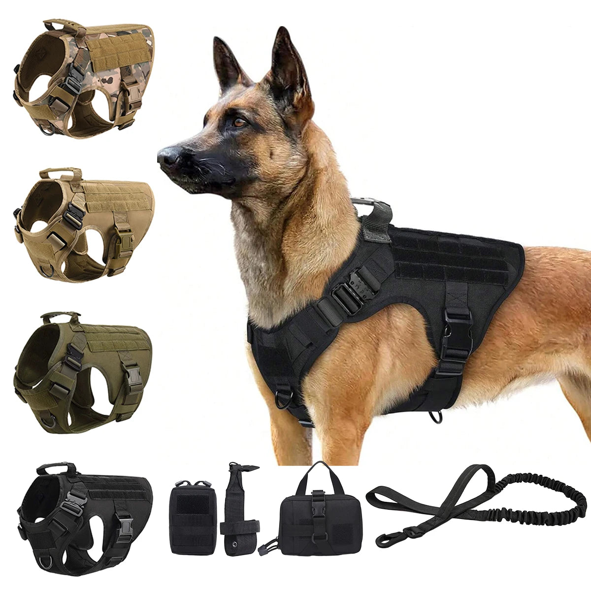 Nylon Tactical Dog Harness Vest With Molle Pouches